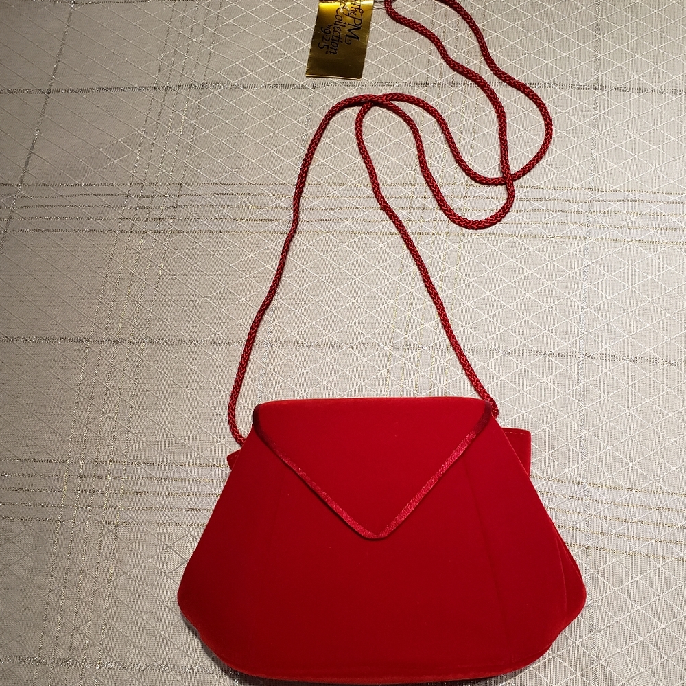 Evening Mini Shoulder Bag Purse NEW Red Velour - Picture 2 of 10